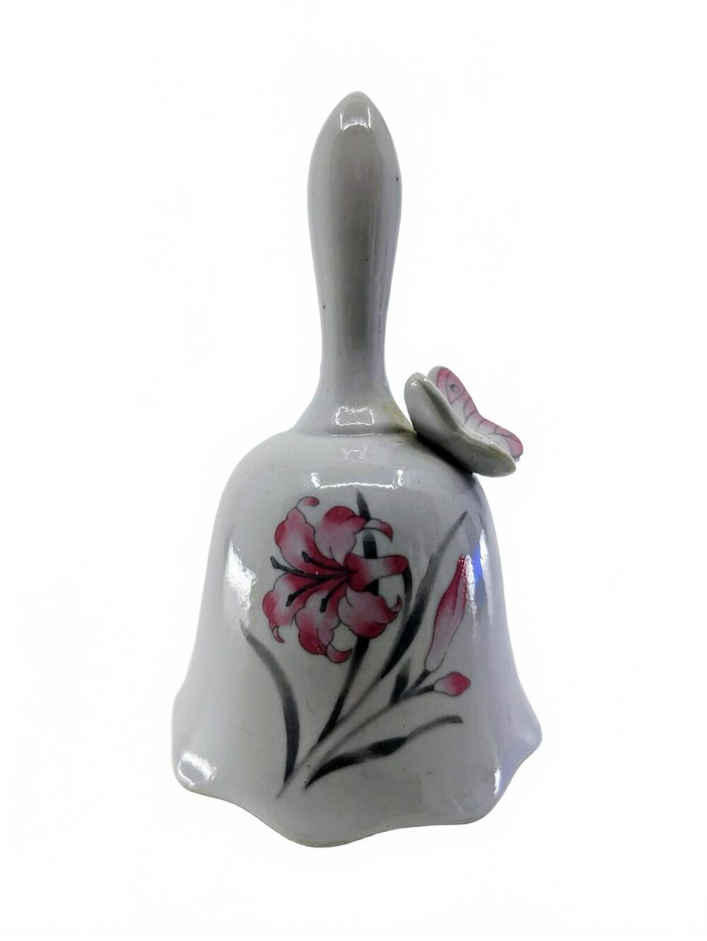 Vintage Porcelain Bell Pink Floral Butterfly Applied Accent